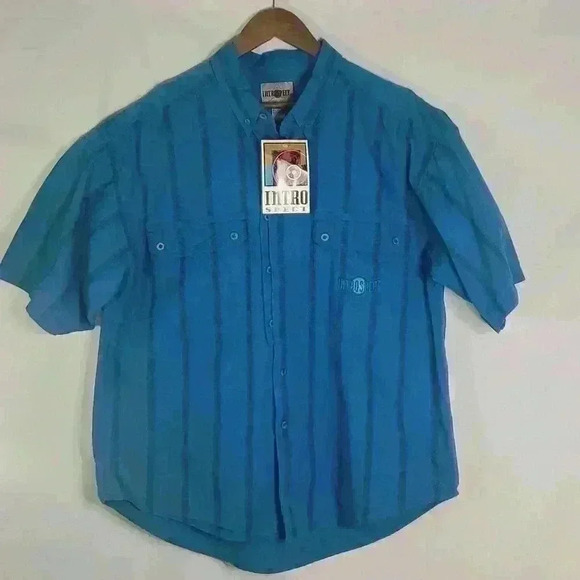 Vintage 90s NWT Introspect Blue Striped s/s Button Down Shirt NEW Deadstock XL - Picture 1 of 13